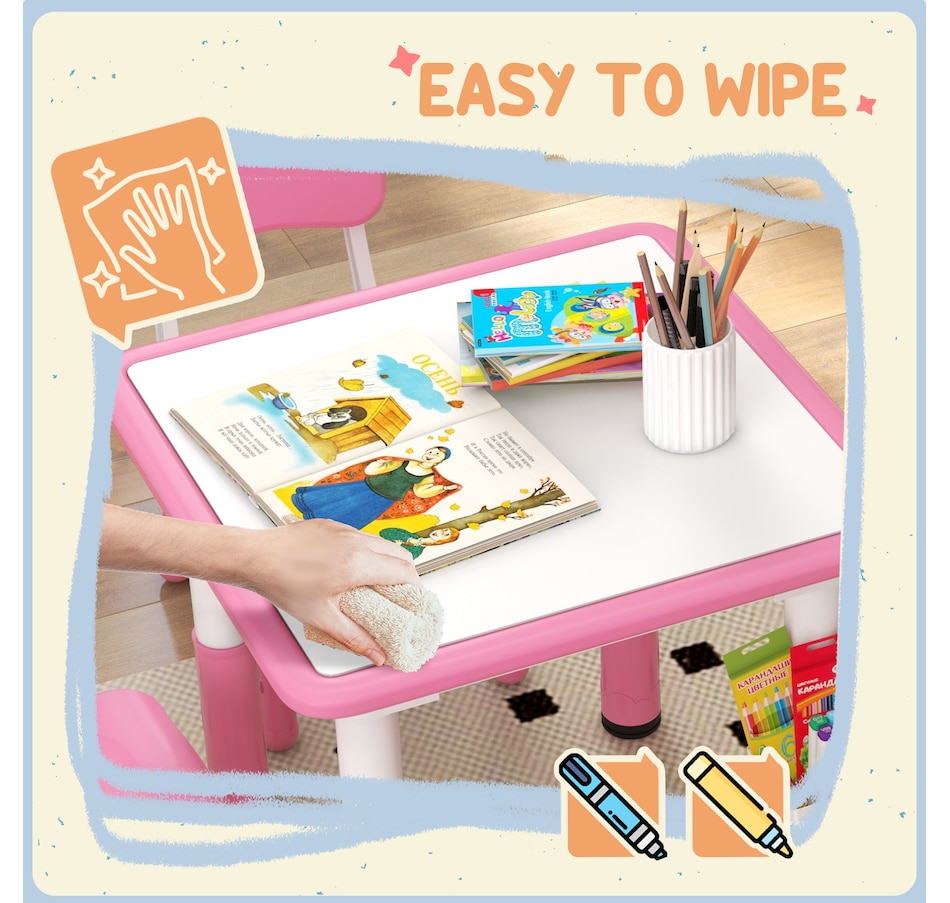 Image 987791_ALTMORE6.jpg, Product 987-791 / Price $129.99, Qaba 5 Pieces Height Adjustable Kids Table and Chair Set for Playroom Pink from Qaba on TSC.ca's Home & Garden department