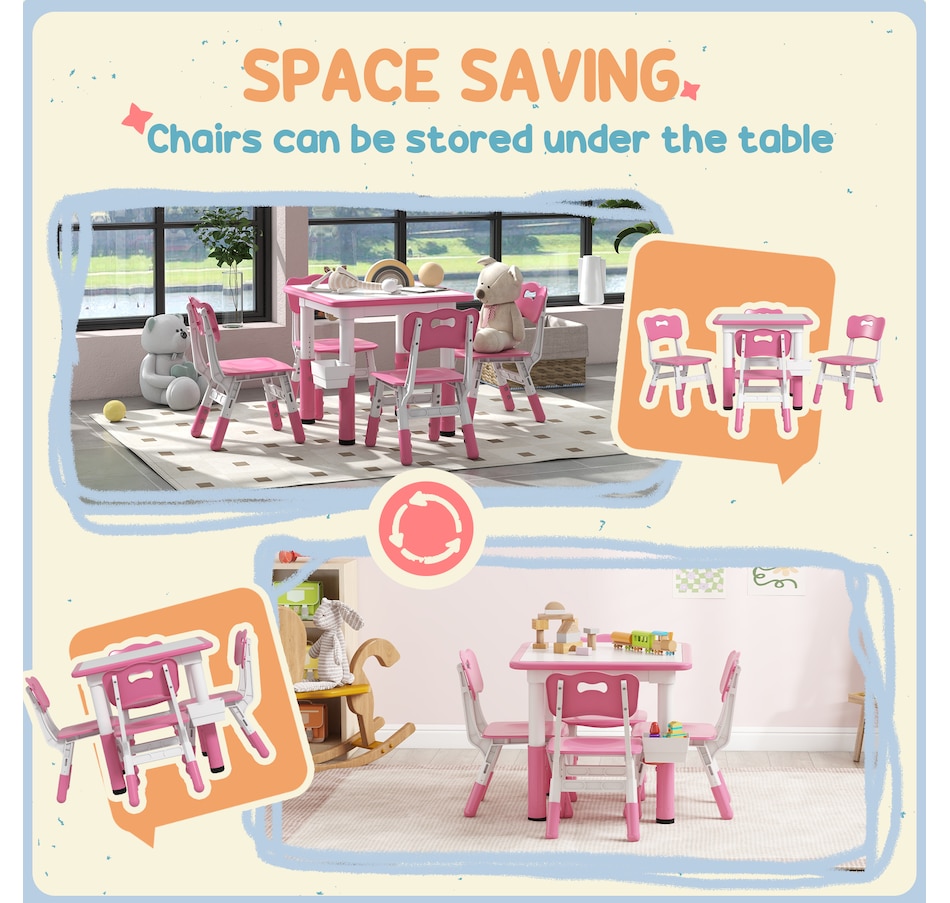 Image 987791_ALTMORE7.jpg, Product 987-791 / Price $129.99, Qaba 5 Pieces Height Adjustable Kids Table and Chair Set for Playroom Pink from Qaba on TSC.ca's Home & Garden department