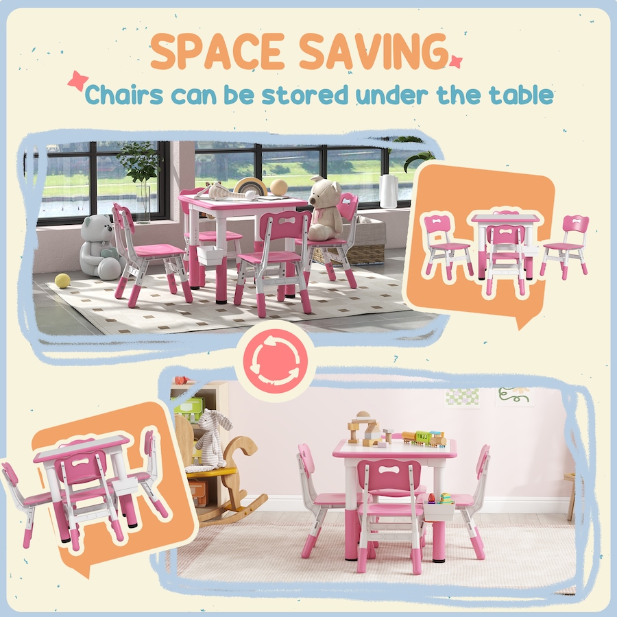 Image 987791_ALTMORE7.jpg, Product 987-791 / Price $119.99, Qaba 5 Pieces Height Adjustable Kids Table and Chair Set for Playroom Pink from Qaba on TSC.ca's Home & Garden department