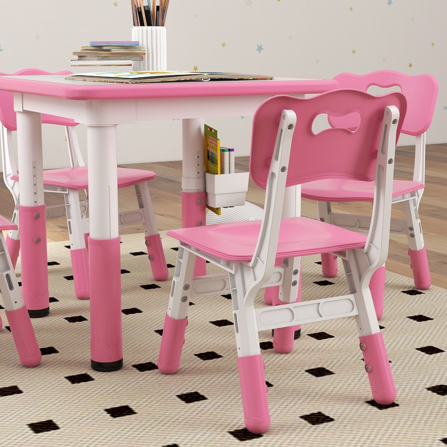 Image 987791_ALTMORE8.jpg, Product 987-791 / Price $119.99, Qaba 5 Pieces Height Adjustable Kids Table and Chair Set for Playroom Pink from Qaba on TSC.ca's Home & Garden department