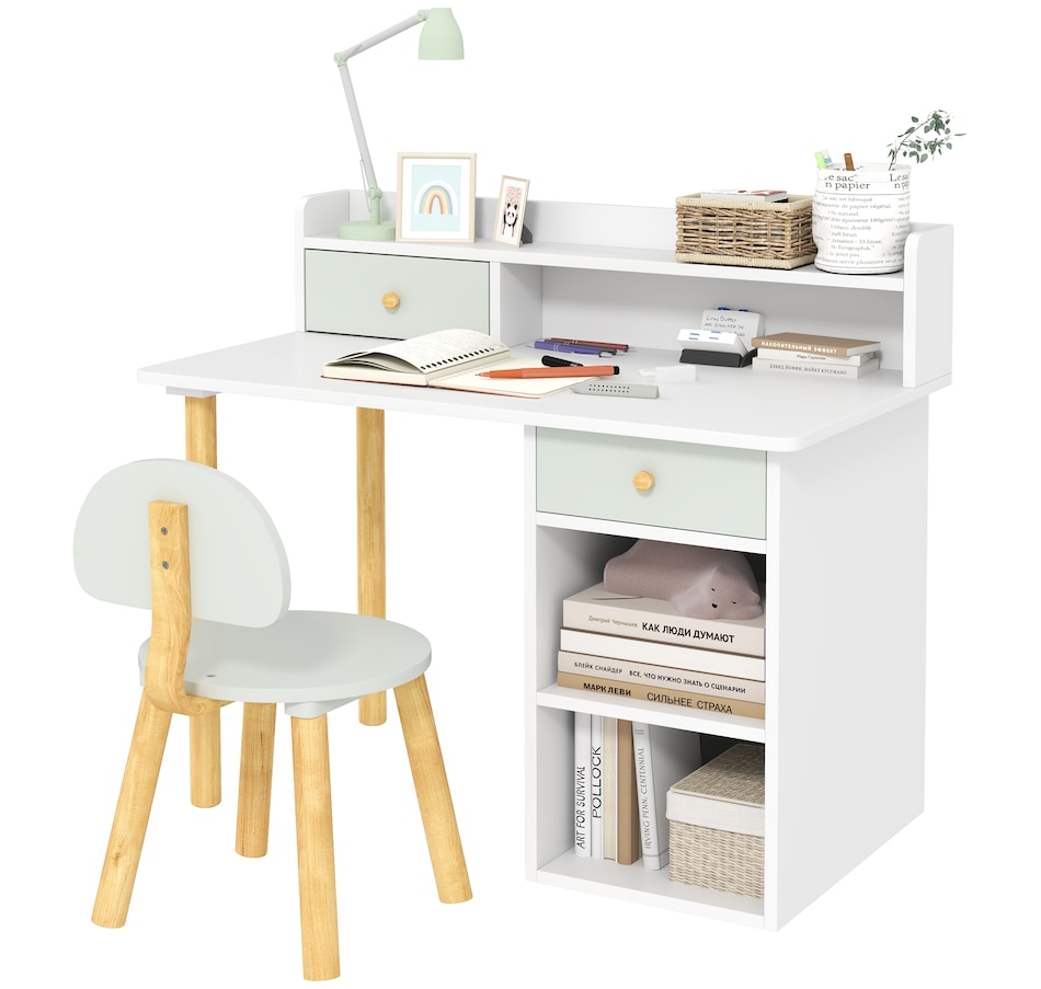 Image 987800.jpg, Product 987-800 / Price $156.99, Qaba 2 Pieces Kids Desk and Chair Set with Storage and Shelves, Green from Qaba on TSC.ca's Home & Garden department