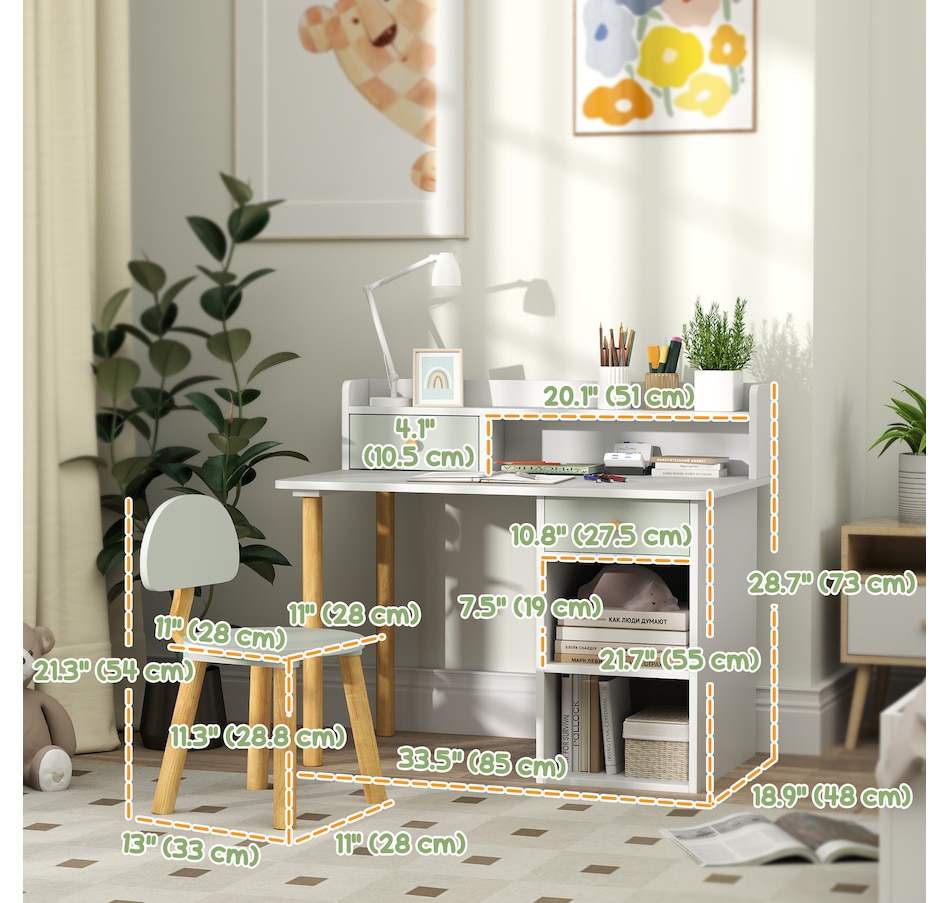 Image 987800_ALTMORE2.jpg, Product 987-800 / Price $156.99, Qaba 2 Pieces Kids Desk and Chair Set with Storage and Shelves, Green from Qaba on TSC.ca's Home & Garden department