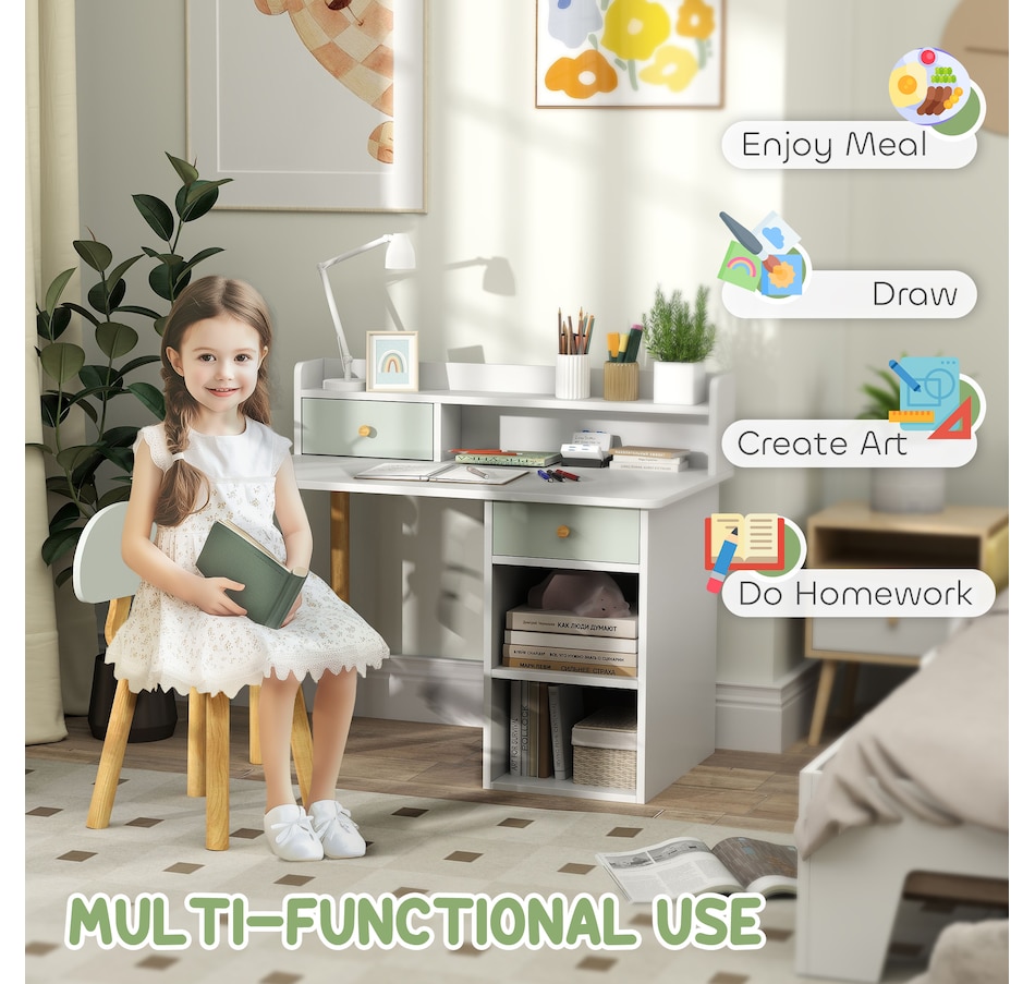 Image 987800_ALTMORE3.jpg, Product 987-800 / Price $156.99, Qaba 2 Pieces Kids Desk and Chair Set with Storage and Shelves, Green from Qaba on TSC.ca's Home & Garden department