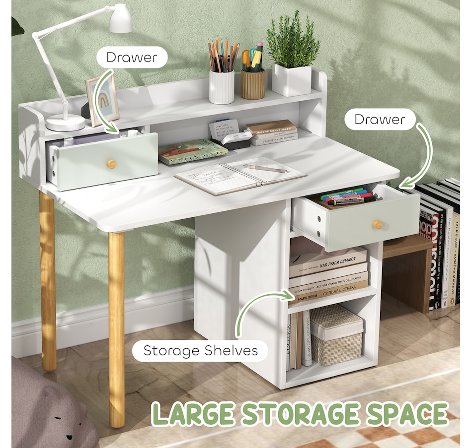Image 987800_ALTMORE4.jpg, Product 987-800 / Price $156.99, Qaba 2 Pieces Kids Desk and Chair Set with Storage and Shelves, Green from Qaba on TSC.ca's Home & Garden department