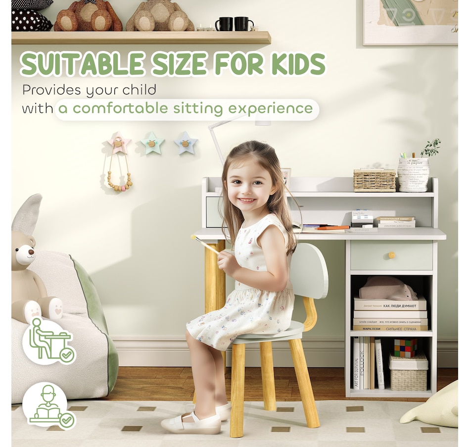 Image 987800_ALTMORE5.jpg, Product 987-800 / Price $156.99, Qaba 2 Pieces Kids Desk and Chair Set with Storage and Shelves, Green from Qaba on TSC.ca's Home & Garden department
