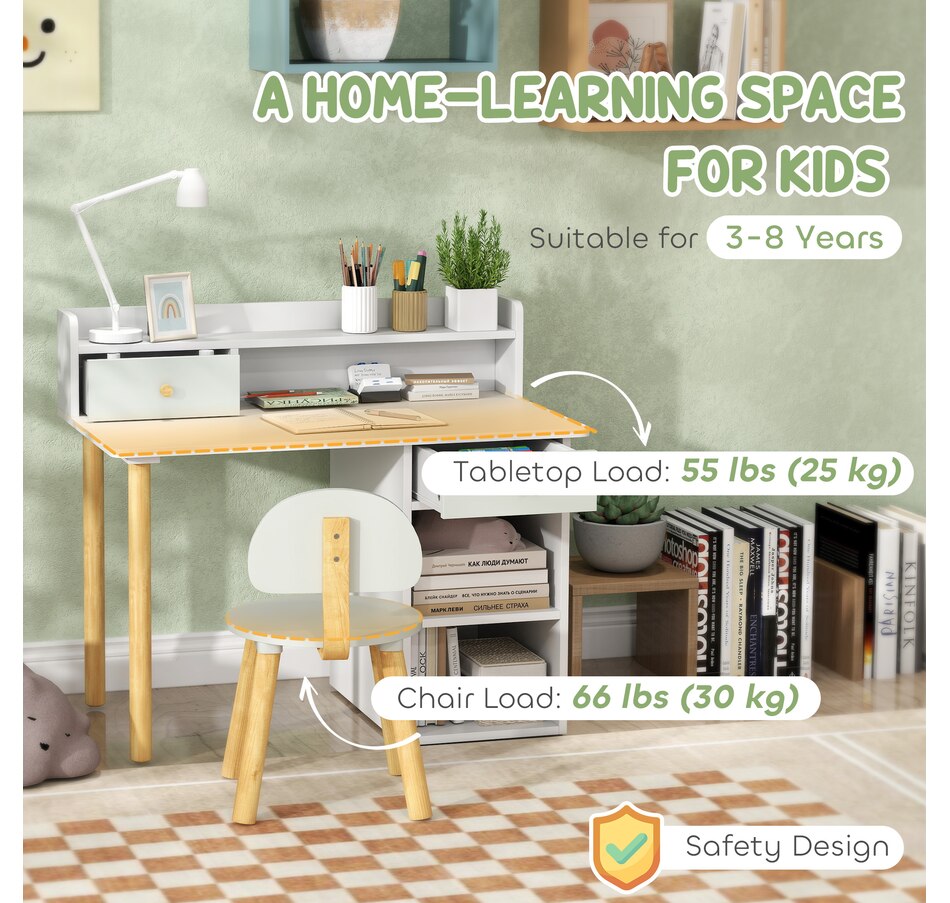 Image 987800_ALTMORE6.jpg, Product 987-800 / Price $156.99, Qaba 2 Pieces Kids Desk and Chair Set with Storage and Shelves, Green from Qaba on TSC.ca's Home & Garden department