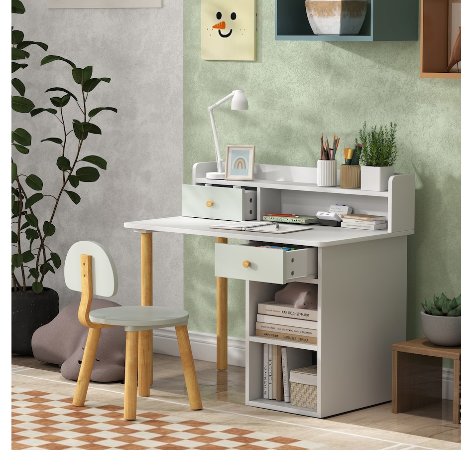 Image 987800_ALTMORE8.jpg, Product 987-800 / Price $156.99, Qaba 2 Pieces Kids Desk and Chair Set with Storage and Shelves, Green from Qaba on TSC.ca's Home & Garden department