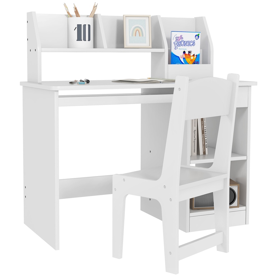 Image 987805.jpg, Product 987-805 / Price $149.99, Qaba Kids Desk and Chair Set for 5-8 Year Old with Storage, White from Qaba on TSC.ca's Home & Garden department