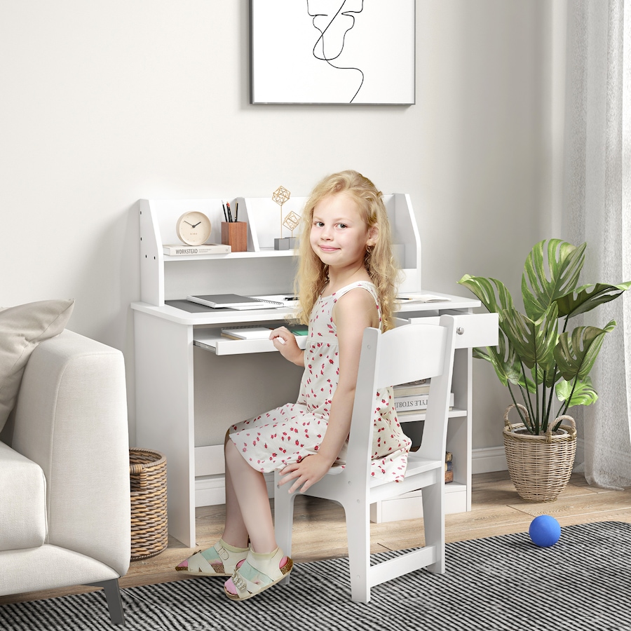 Image 987805_ALTMORE1.jpg, Product 987-805 / Price $149.99, Qaba Kids Desk and Chair Set for 5-8 Year Old with Storage, White from Qaba on TSC.ca's Home & Garden department