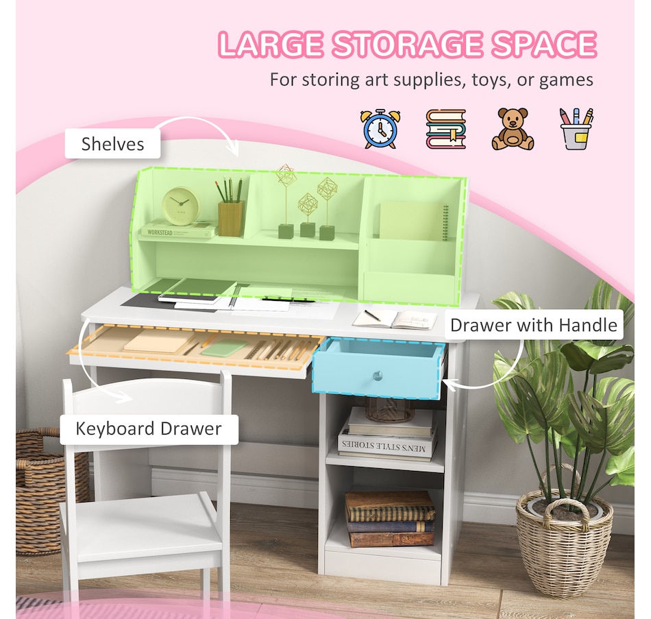 Image 987805_ALTMORE3.jpg, Product 987-805 / Price $179.99, Qaba Kids Desk and Chair Set for 5-8 Year Old with Storage, White from Qaba on TSC.ca's Home & Garden department