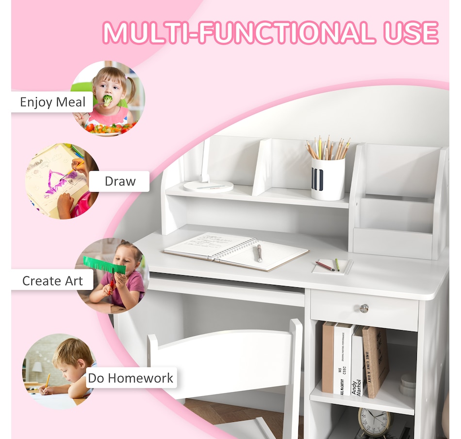 Image 987805_ALTMORE4.jpg, Product 987-805 / Price $179.99, Qaba Kids Desk and Chair Set for 5-8 Year Old with Storage, White from Qaba on TSC.ca's Home & Garden department