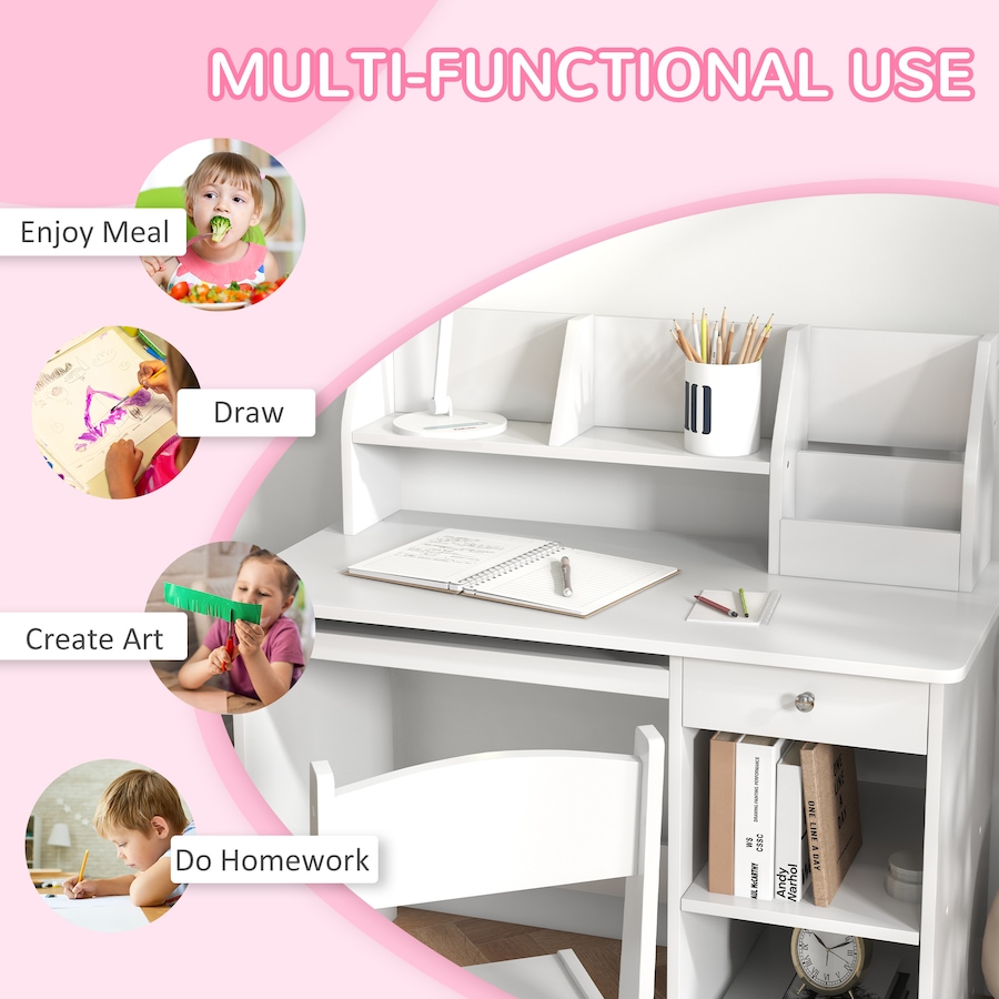 Image 987805_ALTMORE4.jpg, Product 987-805 / Price $149.99, Qaba Kids Desk and Chair Set for 5-8 Year Old with Storage, White from Qaba on TSC.ca's Home & Garden department