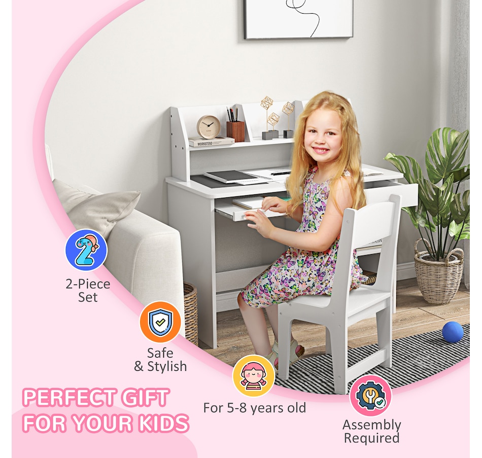 Image 987805_ALTMORE5.jpg, Product 987-805 / Price $179.99, Qaba Kids Desk and Chair Set for 5-8 Year Old with Storage, White from Qaba on TSC.ca's Home & Garden department