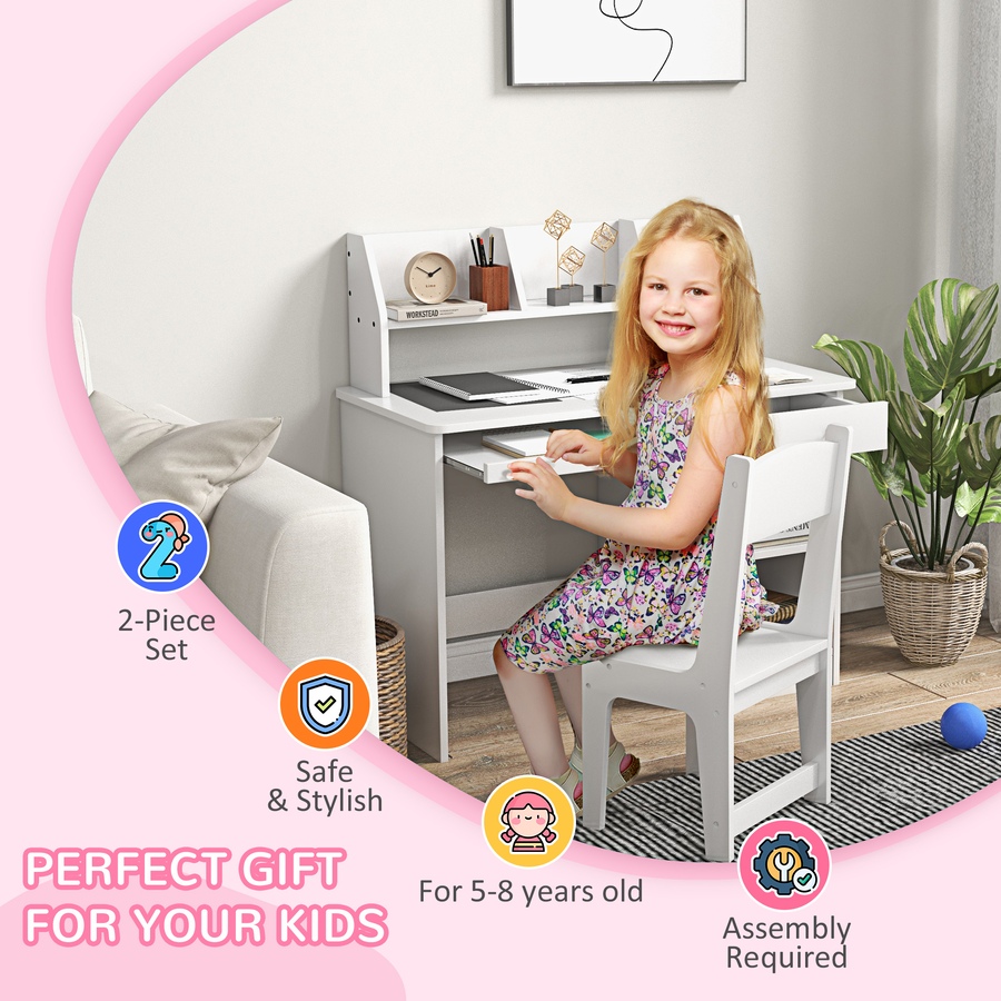 Image 987805_ALTMORE5.jpg, Product 987-805 / Price $149.99, Qaba Kids Desk and Chair Set for 5-8 Year Old with Storage, White from Qaba on TSC.ca's Home & Garden department