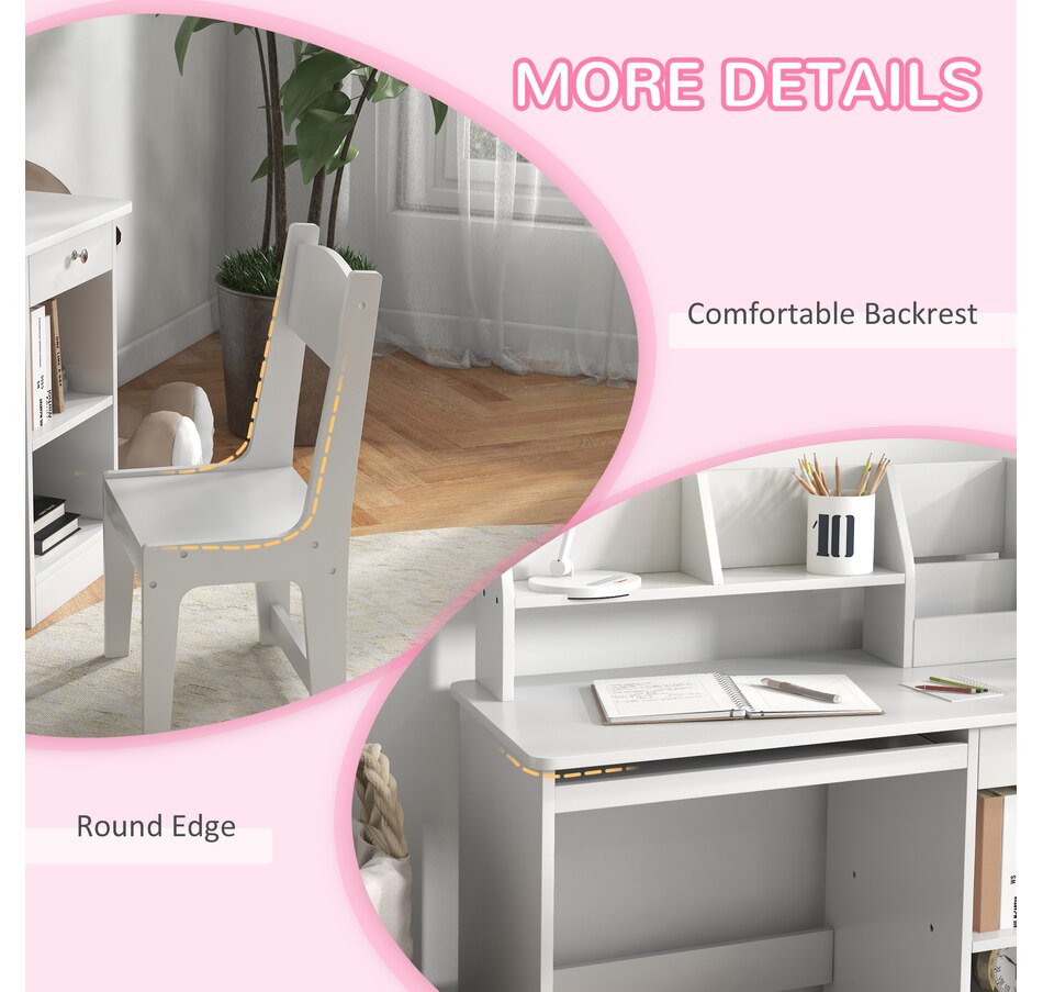 Image 987805_ALTMORE6.jpg, Product 987-805 / Price $179.99, Qaba Kids Desk and Chair Set for 5-8 Year Old with Storage, White from Qaba on TSC.ca's Home & Garden department