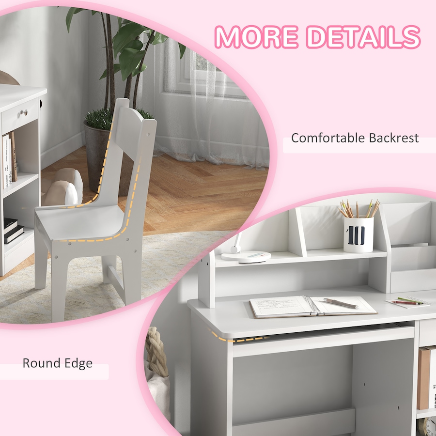 Image 987805_ALTMORE6.jpg, Product 987-805 / Price $149.99, Qaba Kids Desk and Chair Set for 5-8 Year Old with Storage, White from Qaba on TSC.ca's Home & Garden department