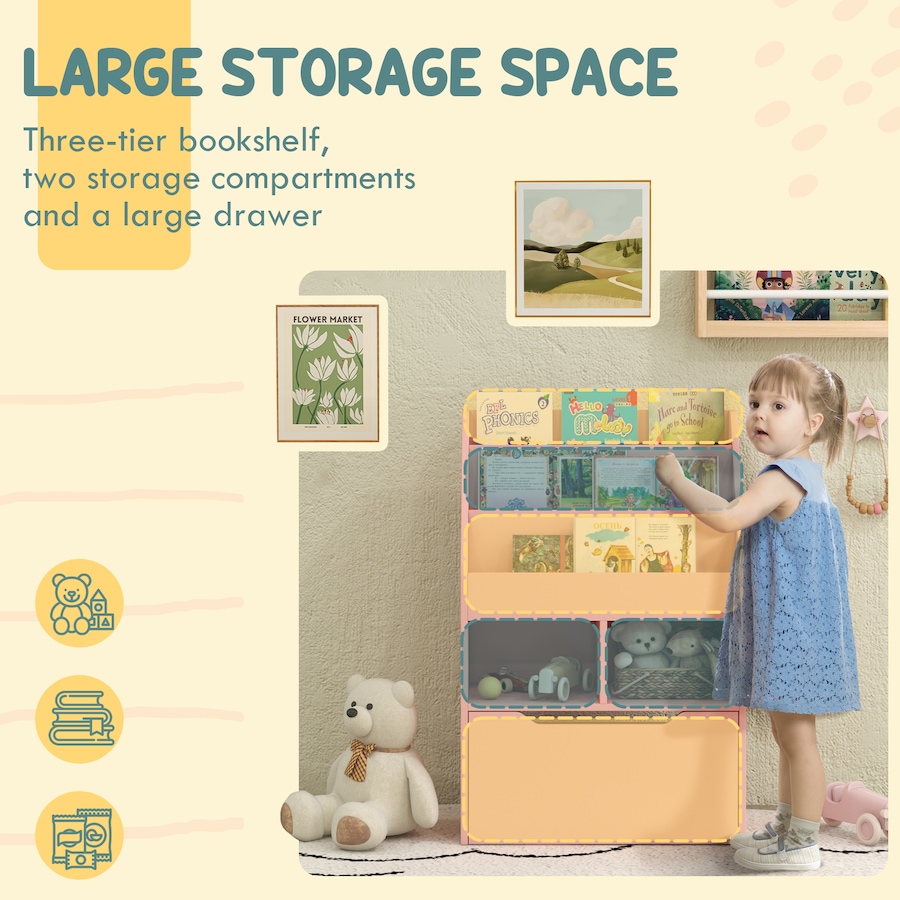 Image 987807_ALTMORE3.jpg, Product 987-807 / Price $119.99, HOMCOM Kids Bookcase with Storage Drawer for Books, Reading Nook, Pink from HOMCOM on TSC.ca's Home & Garden department