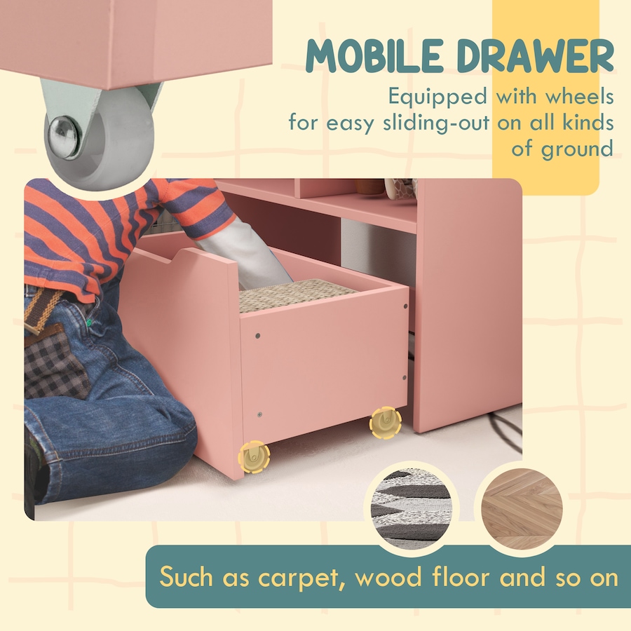Image 987807_ALTMORE5.jpg, Product 987-807 / Price $119.99, HOMCOM Kids Bookcase with Storage Drawer for Books, Reading Nook, Pink from HOMCOM on TSC.ca's Home & Garden department