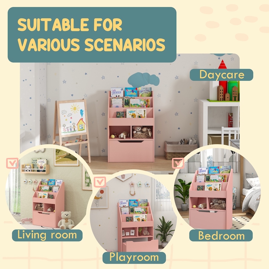 Image 987807_ALTMORE6.jpg, Product 987-807 / Price $119.99, HOMCOM Kids Bookcase with Storage Drawer for Books, Reading Nook, Pink from HOMCOM on TSC.ca's Home & Garden department