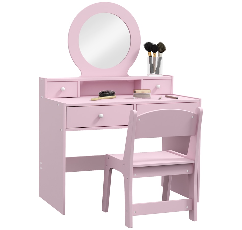 Image 987808.jpg, Product 987-808 / Price $149.99, Qaba Kids Vanity Set, Children Dressing Table w/ Mirror and Stool, Pink from Qaba on TSC.ca's Home & Garden department