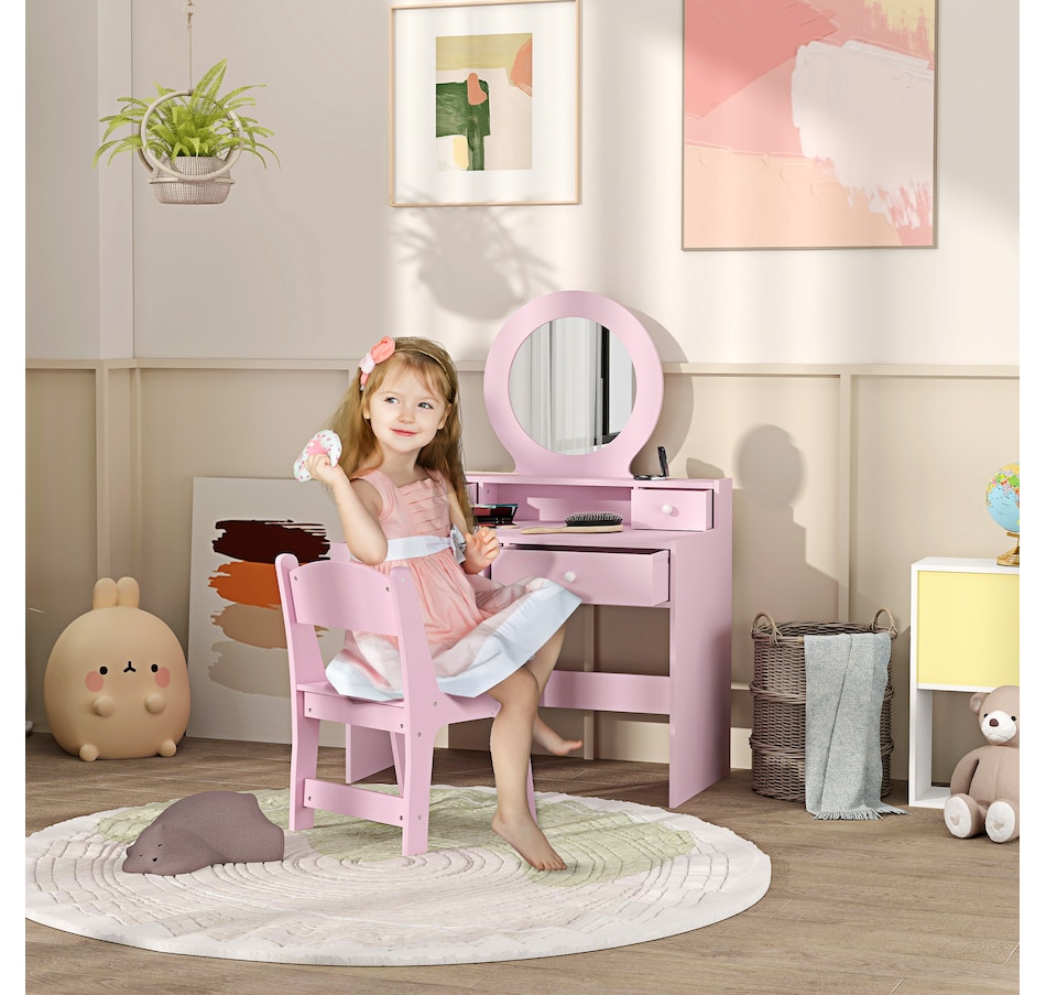 Image 987808_ALTMORE1.jpg, Product 987-808 / Price $149.99, Qaba Kids Vanity Set, Children Dressing Table w/ Mirror and Stool, Pink from Qaba on TSC.ca's Home & Garden department