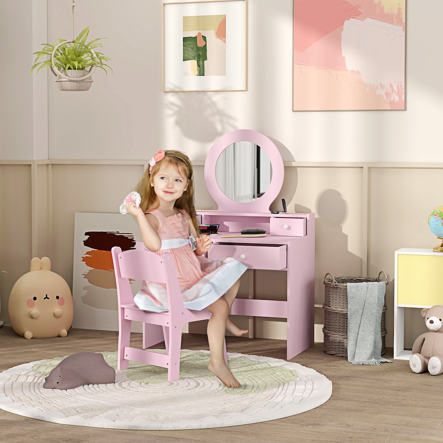 Image 987808_ALTMORE1.jpg, Product 987-808 / Price $145.99, Qaba Kids Vanity Set, Children Dressing Table w/ Mirror and Stool, Pink from Qaba on TSC.ca's Home & Garden department