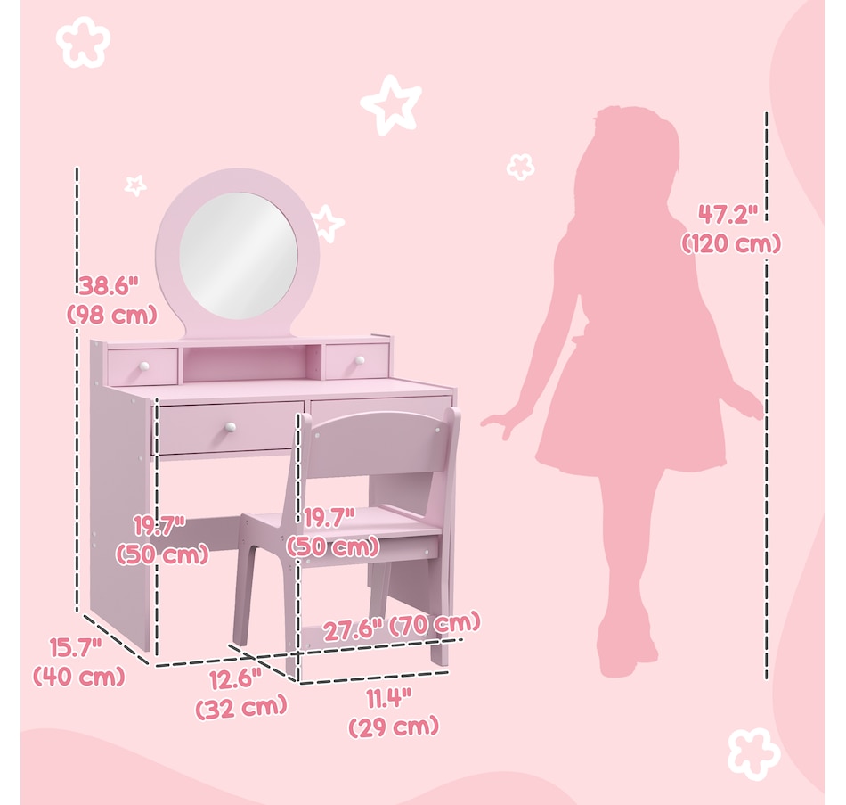 Image 987808_ALTMORE2.jpg, Product 987-808 / Price $149.99, Qaba Kids Vanity Set, Children Dressing Table w/ Mirror and Stool, Pink from Qaba on TSC.ca's Home & Garden department