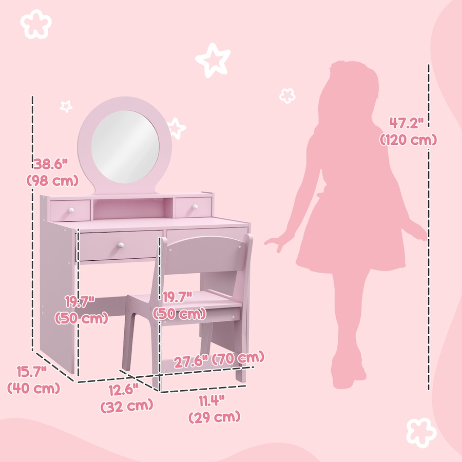 Image 987808_ALTMORE2.jpg, Product 987-808 / Price $145.99, Qaba Kids Vanity Set, Children Dressing Table w/ Mirror and Stool, Pink from Qaba on TSC.ca's Home & Garden department
