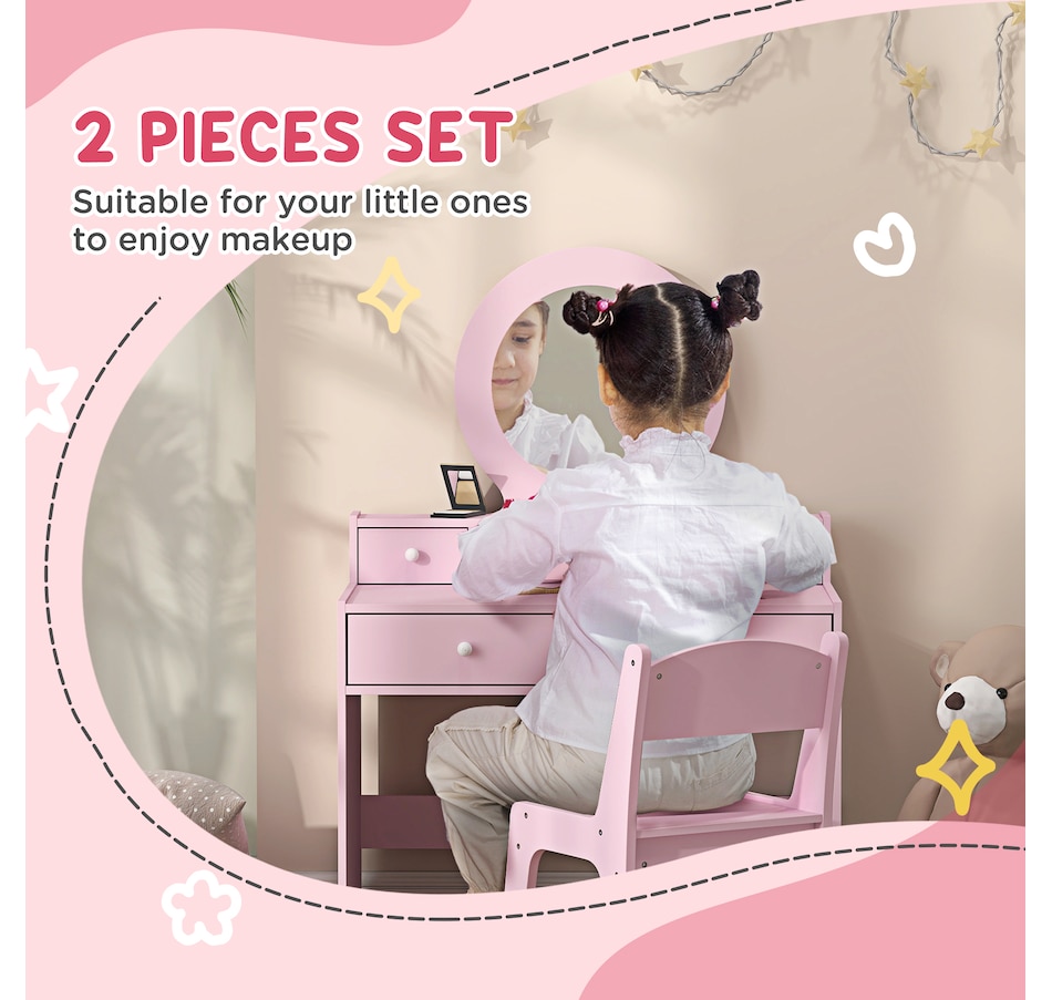 Image 987808_ALTMORE3.jpg, Product 987-808 / Price $149.99, Qaba Kids Vanity Set, Children Dressing Table w/ Mirror and Stool, Pink from Qaba on TSC.ca's Home & Garden department
