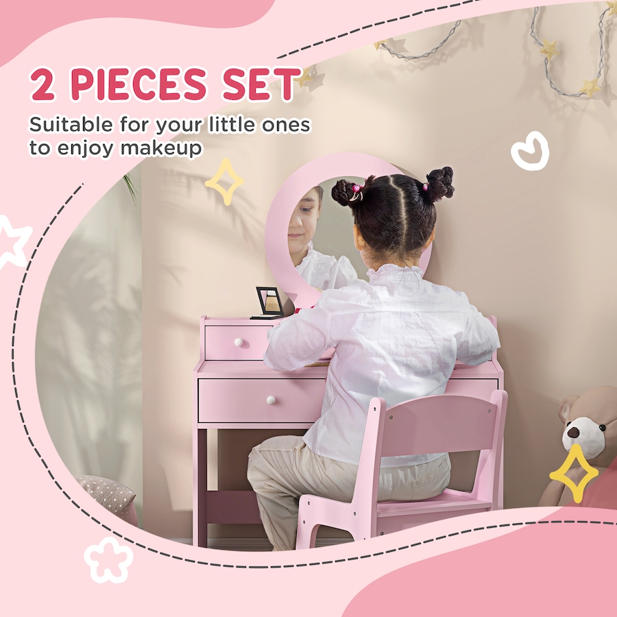 Image 987808_ALTMORE3.jpg, Product 987-808 / Price $145.99, Qaba Kids Vanity Set, Children Dressing Table w/ Mirror and Stool, Pink from Qaba on TSC.ca's Home & Garden department