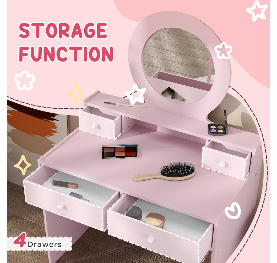 Image 987808_ALTMORE4.jpg, Product 987-808 / Price $149.99, Qaba Kids Vanity Set, Children Dressing Table w/ Mirror and Stool, Pink from Qaba on TSC.ca's Home & Garden department