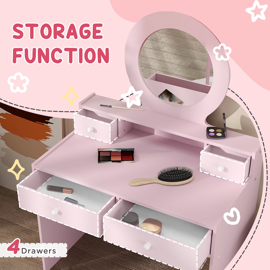 Image 987808_ALTMORE4.jpg, Product 987-808 / Price $145.99, Qaba Kids Vanity Set, Children Dressing Table w/ Mirror and Stool, Pink from Qaba on TSC.ca's Home & Garden department