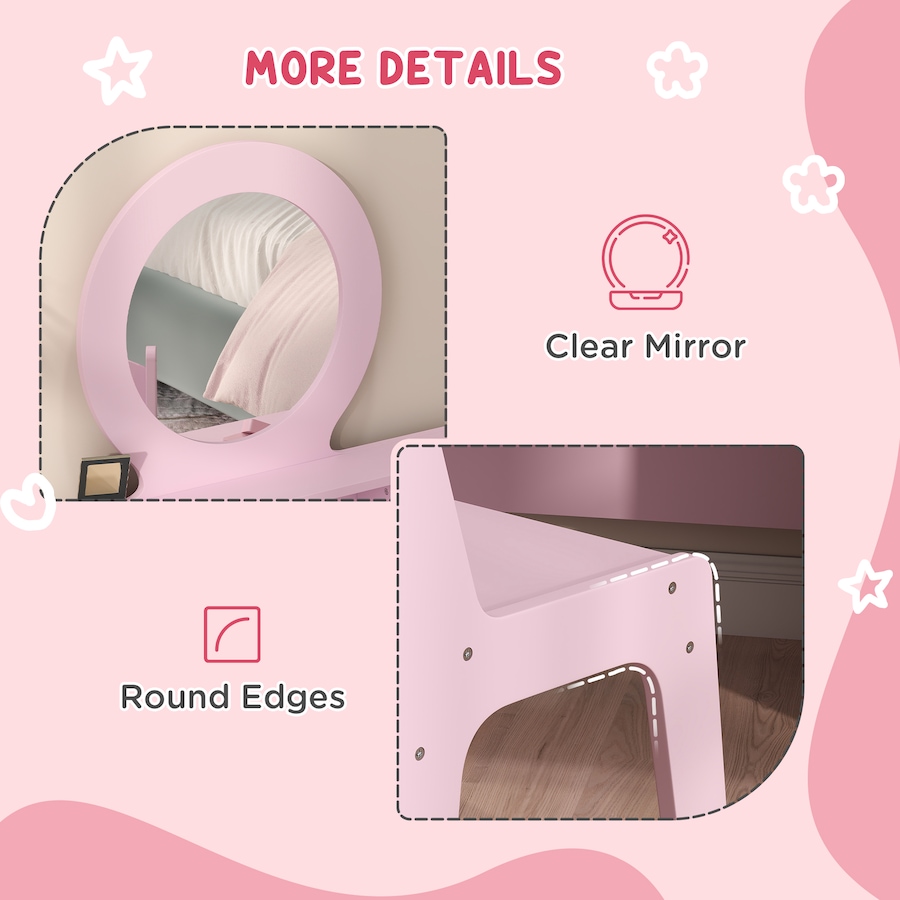 Image 987808_ALTMORE5.jpg, Product 987-808 / Price $145.99, Qaba Kids Vanity Set, Children Dressing Table w/ Mirror and Stool, Pink from Qaba on TSC.ca's Home & Garden department