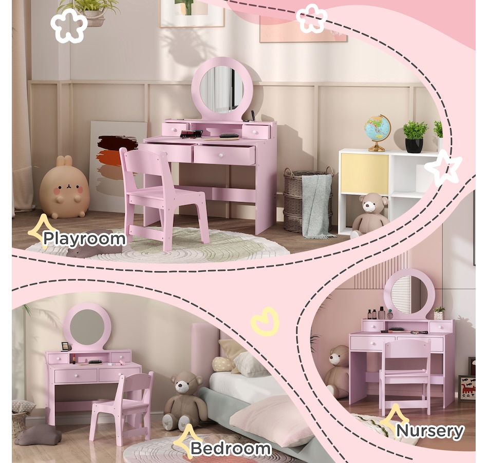 Image 987808_ALTMORE6.jpg, Product 987-808 / Price $149.99, Qaba Kids Vanity Set, Children Dressing Table w/ Mirror and Stool, Pink from Qaba on TSC.ca's Home & Garden department