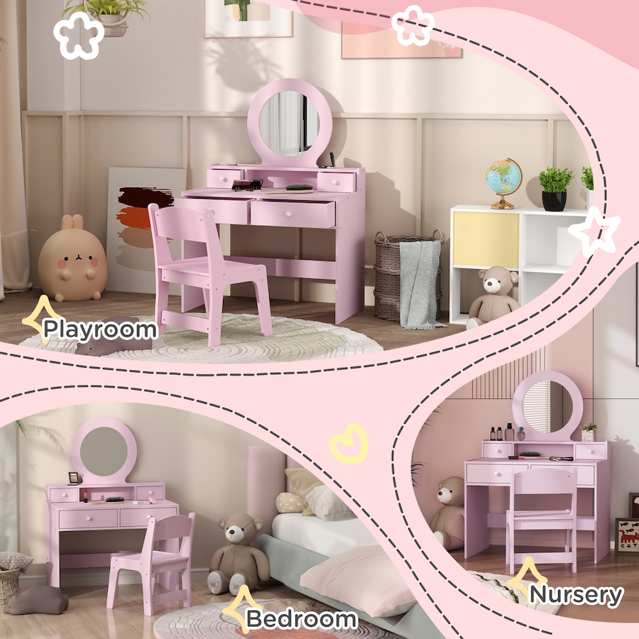 Image 987808_ALTMORE6.jpg, Product 987-808 / Price $145.99, Qaba Kids Vanity Set, Children Dressing Table w/ Mirror and Stool, Pink from Qaba on TSC.ca's Home & Garden department