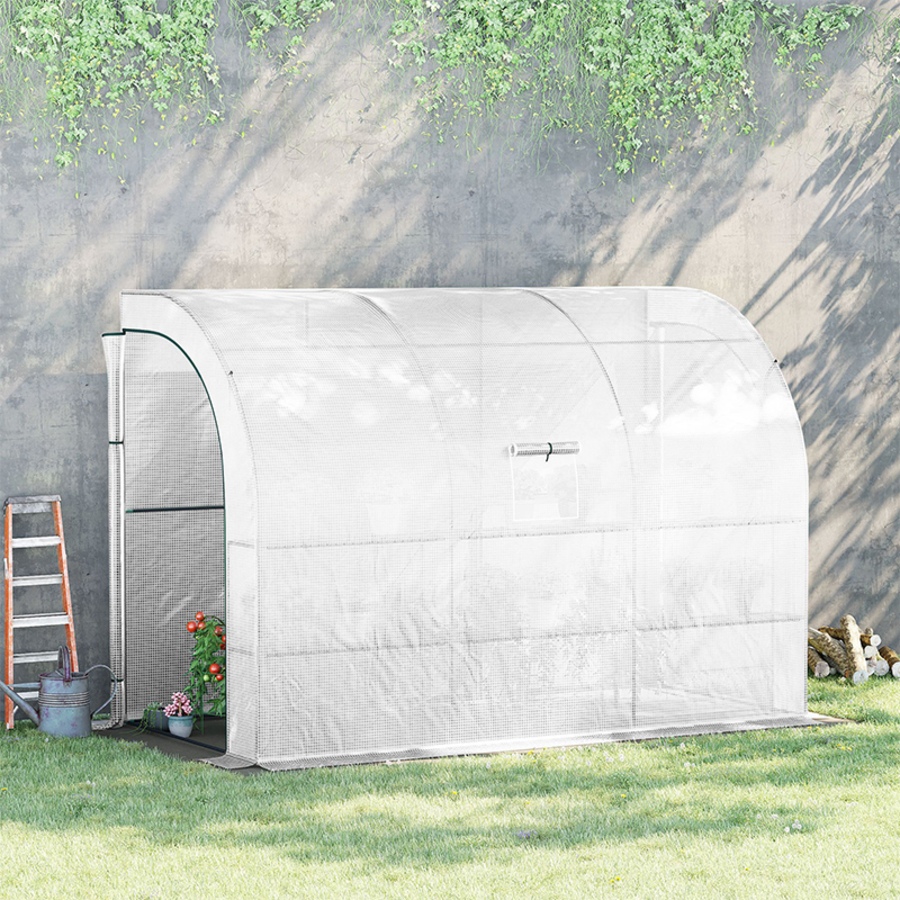 Image 987822_ALTMORE1.jpg, Product 987-822 / Price $99.99, Outsunny Lean-to Greenhouse Gardening Green House with PE Cover, White from Outsunny on TSC.ca's Home & Garden department