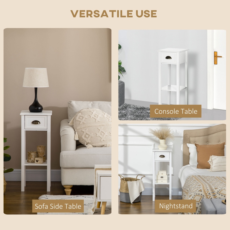 Image 987833_ALTMORE13.jpg, Product 987-833 / Price $109.99 - $121.99, HOMCOM Side Table Set of 2 Tall End Table W/ Drawer and Shelf for Hallway from HOMCOM on TSC.ca's Home & Garden department