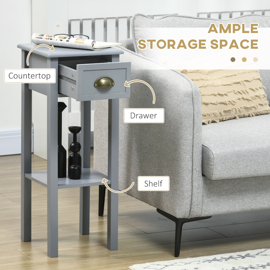 Image 987833_ALTMORE3.jpg, Product 987-833 / Price $109.99 - $121.99, HOMCOM Side Table Set of 2 Tall End Table W/ Drawer and Shelf for Hallway from HOMCOM on TSC.ca's Home & Garden department