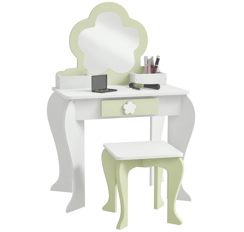 Image 987859.png, Product 987-859 / Price $99.99, Qaba Kids Vanity Table with Mirror and Stool, Flower Design, White from Qaba on TSC.ca's Home & Garden department
