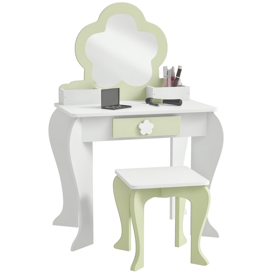 Image 987859.png, Product 987-859 / Price $99.99, Qaba Kids Vanity Table with Mirror and Stool, Flower Design, White from Qaba on TSC.ca's Home & Garden department