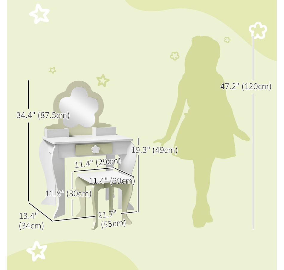 Image 987859_ALTMORE2.jpg, Product 987-859 / Price $99.99, Qaba Kids Vanity Table with Mirror and Stool, Flower Design, White from Qaba on TSC.ca's Home & Garden department