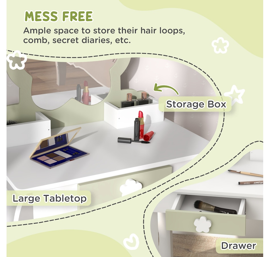 Image 987859_ALTMORE4.jpg, Product 987-859 / Price $99.99, Qaba Kids Vanity Table with Mirror and Stool, Flower Design, White from Qaba on TSC.ca's Home & Garden department
