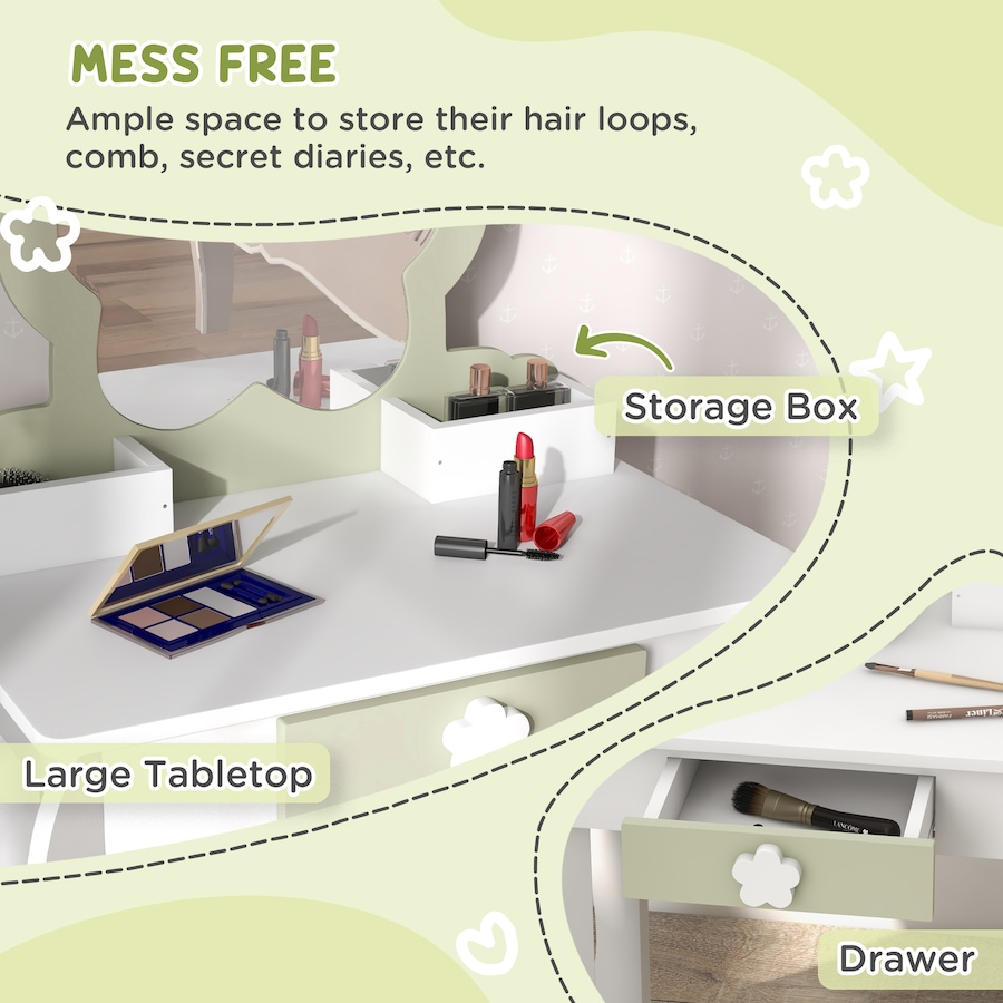 Image 987859_ALTMORE4.jpg, Product 987-859 / Price $99.99, Qaba Kids Vanity Table with Mirror and Stool, Flower Design, White from Qaba on TSC.ca's Home & Garden department
