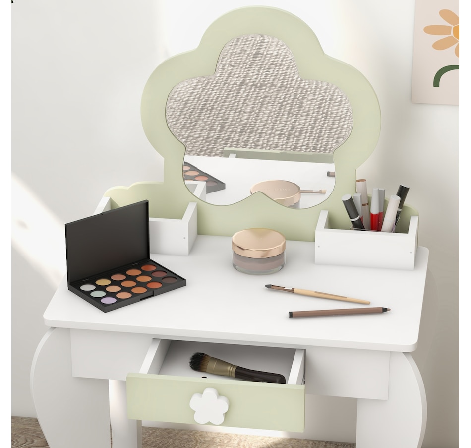 Image 987859_ALTMORE6.jpg, Product 987-859 / Price $99.99, Qaba Kids Vanity Table with Mirror and Stool, Flower Design, White from Qaba on TSC.ca's Home & Garden department