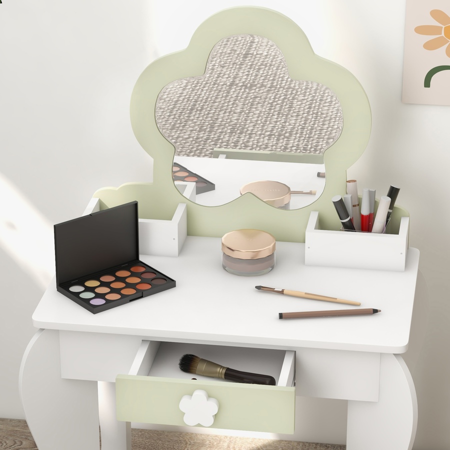 Image 987859_ALTMORE6.jpg, Product 987-859 / Price $99.99, Qaba Kids Vanity Table with Mirror and Stool, Flower Design, White from Qaba on TSC.ca's Home & Garden department