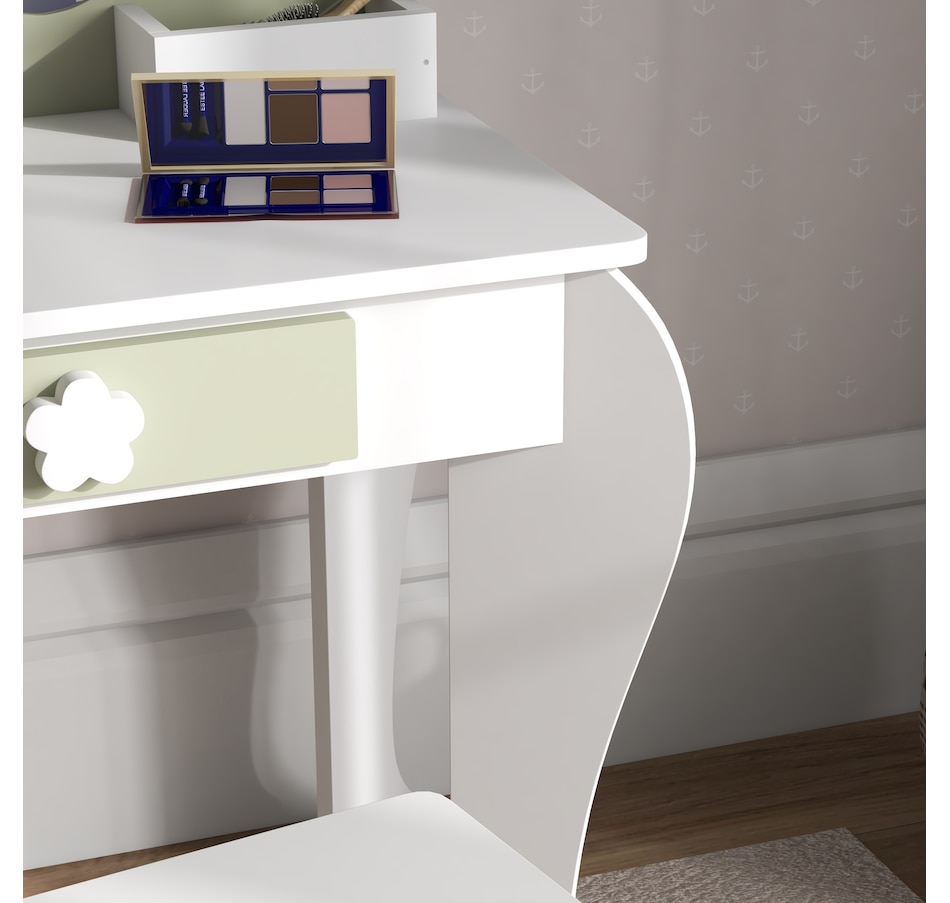 Image 987859_ALTMORE7.jpg, Product 987-859 / Price $99.99, Qaba Kids Vanity Table with Mirror and Stool, Flower Design, White from Qaba on TSC.ca's Home & Garden department