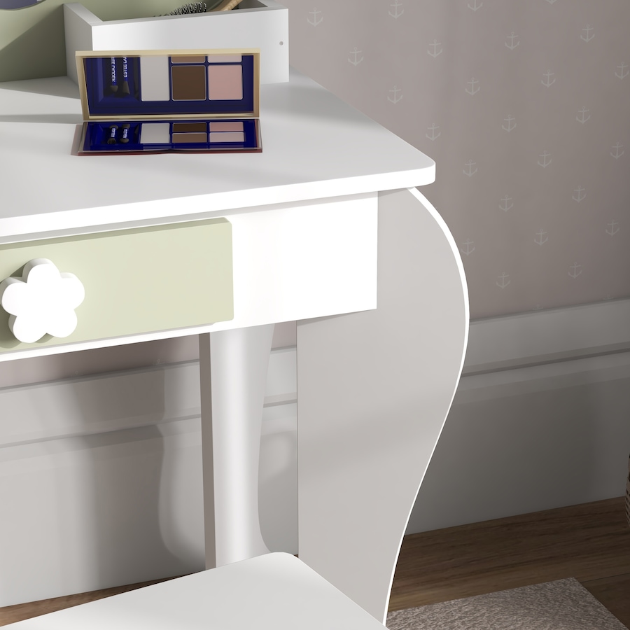 Image 987859_ALTMORE7.jpg, Product 987-859 / Price $99.99, Qaba Kids Vanity Table with Mirror and Stool, Flower Design, White from Qaba on TSC.ca's Home & Garden department