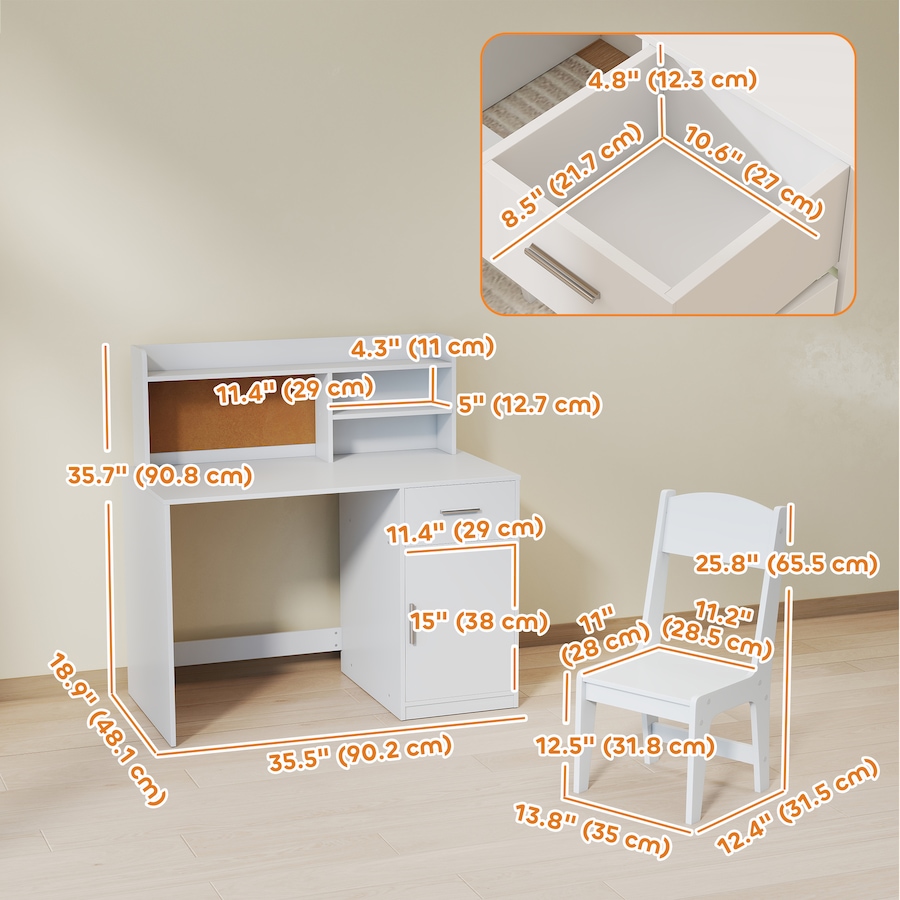 Image 987860_ALTMORE2.jpg, Product 987-860 / Price $183.99, Qaba Kids Desk and Chair Set, Study Table and Chair Set with Storage, White from Qaba on TSC.ca's Home & Garden department