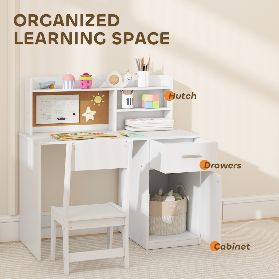 Image 987860_ALTMORE3.jpg, Product 987-860 / Price $183.99, Qaba Kids Desk and Chair Set, Study Table and Chair Set with Storage, White from Qaba on TSC.ca's Home & Garden department