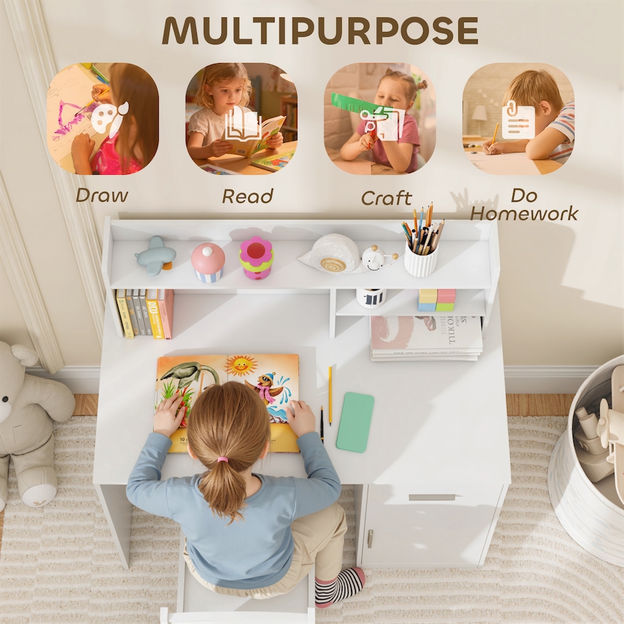 Image 987860_ALTMORE4.jpg, Product 987-860 / Price $183.99, Qaba Kids Desk and Chair Set, Study Table and Chair Set with Storage, White from Qaba on TSC.ca's Home & Garden department